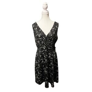 kaileigh black & white floral faux-wrap tank dress • plus 2xl • made in usa